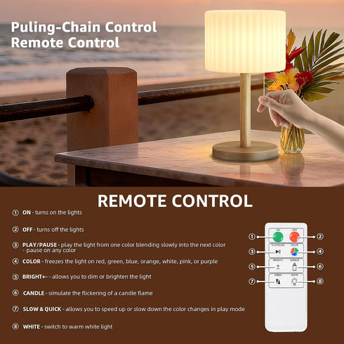 FUYO 7 4000mAH Dimmable Shower Lamp Waterproof Warm White & Colors, Battery Powered Lamp Cordless with Remote