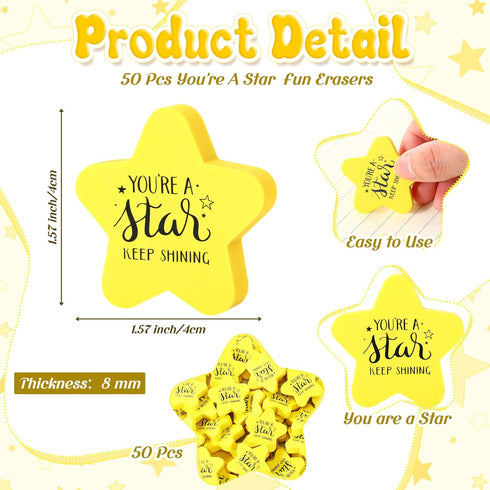 Spakon Christmas Inspirational Gift for Kids, Motivational Star Shaped Erasers and Cards with Organza Bags