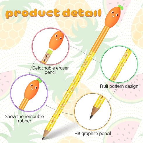 Leinuosen 30 Pieces Scented Pencils Fun Pencil with 12 Eraser Cartoon Pencil Toppers Fruit Pencil Toppers with Pencil Toppers Lovely Wood Pencil with Fruit Element Graphite Pencil(Fruit) by Leinuosen