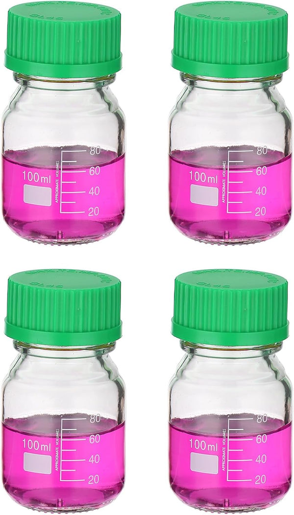 PATIKIL 4 Pack Reagent Media Storage Bottles, 100ml Borosilicate Glass Graduated Round Bottles, Clear
