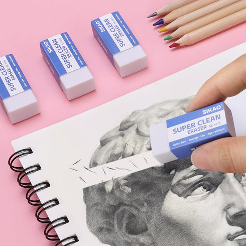 Sikao 12 Pack Pencil Erasers for Kids - White Erasers Bulk, Art Erasers for Drawing, Office School Supplies