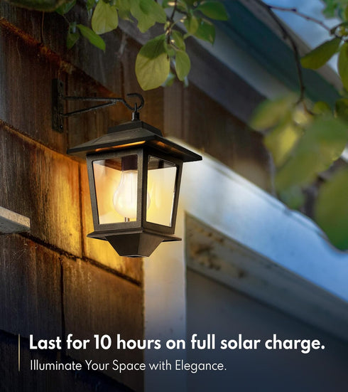 2 Pack Bulb,Outdoor 4 Hooks,3000K PASAMIC Solar Wall Lanterns with Replaceable Hanging Lights with Solar Panels,Dusk