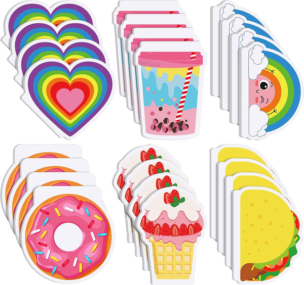Glenmal 24 Pack Mini Cute Notebooks, Kawaii Pocket Notepads in 6 Designs for Kids School Supplies, Taco, Heart, Rainbow