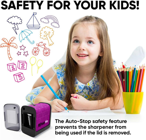 Electric Pencil Sharpener - Battery Powered for Kids, School, Home, Office, Classroom, Artists (Purple)
