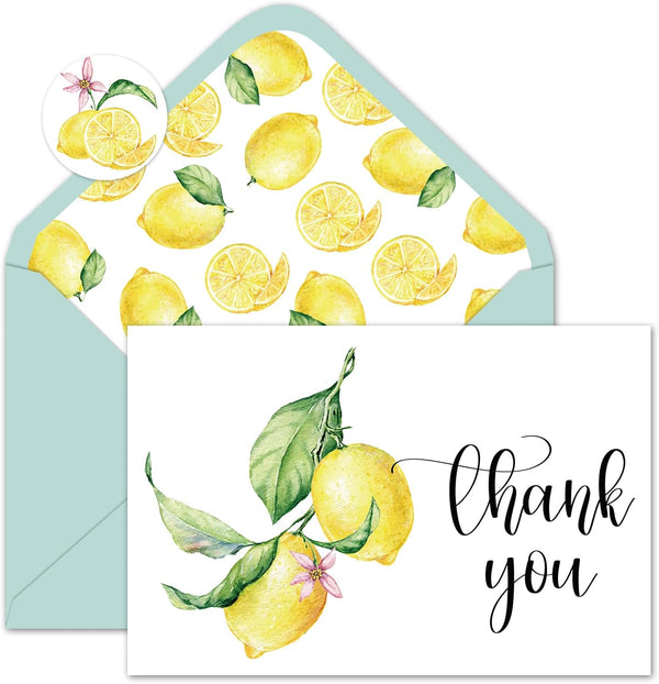 Whaline 50 Pack Lemon Thank You Cards Bulk Boxed Fruit Greeting Cards