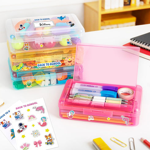 Double Layer Translucent Plastic Pencil Box,Hard Clear Pencil Case with Snap-Tight Lid for Pen, Pencils, School Office