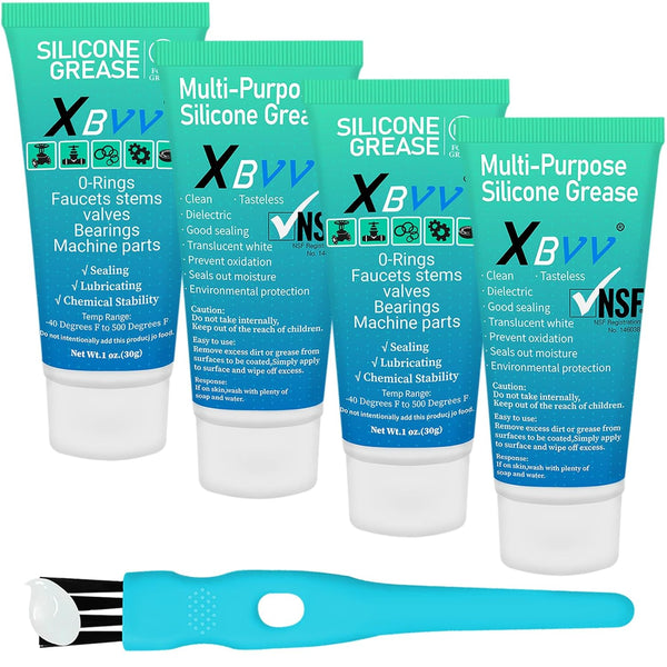 Food Grade Silicone Grease Lubricant, 4-Pack 1 oz Tubes for Plumber Faucet Valve O-Rings Kit
