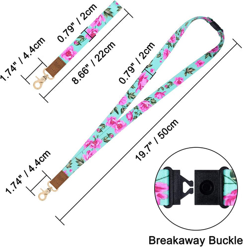 Wisdompro Cute Wrist & Neck Lanyard for Women, Breakaway Lanyards for ID Badges, Car Keys, Wallet - Powder Blue Flower
