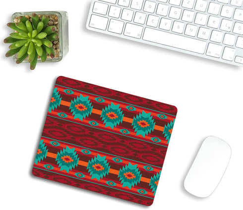 Southwestern Navajo Pattern Retro Style Mousepad, Dark Red Olive Green Design, Non-Slip Rubber Gaming Pad for