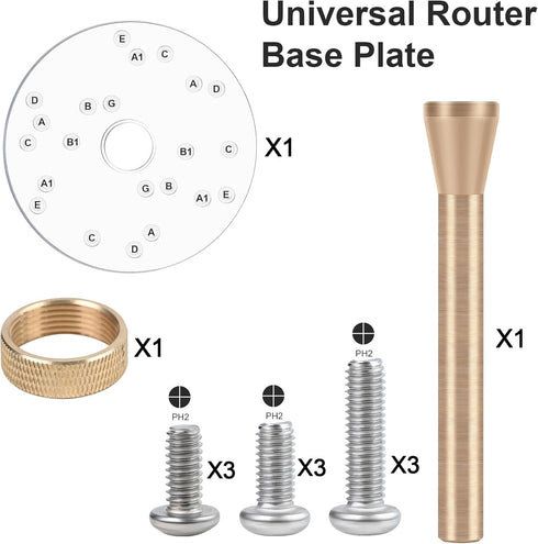 YAIRMIS 6-1/2" (6-1/2" Router Base Plate, Clear Acrylic, Letter-Marked Holes, w/BrassCentering Pin &Brass Nut, Screws