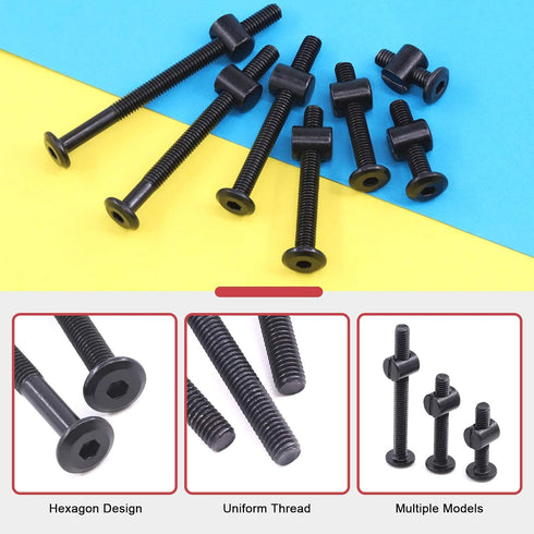 Hilitchi M6 140Pcs (20-80mm Black Hex Socket Head Screws Bolts Barrel Nuts Hardware Assortment Kit for Crib Baby Bed