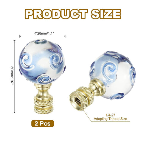 PATIKIL 1/4-27 2Pcs Lamp Finial Cap for Lampshade Harp Top, Cap Nut Screw Cap Knob Clear Spiral Ball Shaped Glass Lamp