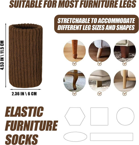 16 Set PCS Brown Furniture Leg Socks - Large Knitted Chair Leg Floor Protectors for Hardwood Floors - Fits Round
