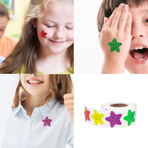 Star Smiley Stickers for Rewarding Student Behaviour - 8 Colour Glitter Star Stickers for Teachers, 2 Pack