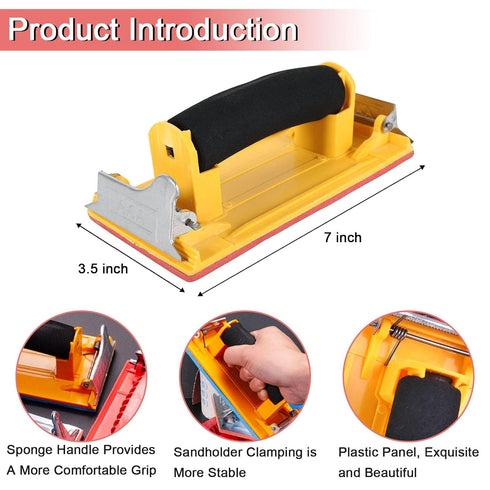 Hand Sander, Sandpaper Holder with Sponge Handle, 7 x 3.5 inch Manual Hand Sanding Block for Drywall Wood Metal Furniture Polishing, 1 Pack