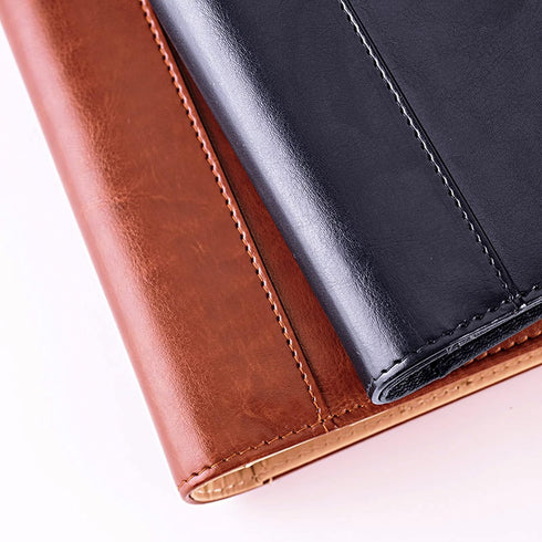 Enyuwlcm PU Leather Padfolio Ring Binder, Clipboard Resume Portfolio with 20 Clear Plastic Sleeves, Brown