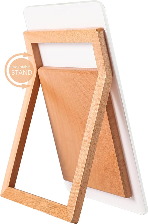 Desktop Glass Whiteboard with Reversible Wood Stand, Mini Dry Erase Easel 9.5"x6.7" for Desk, Accessories Included