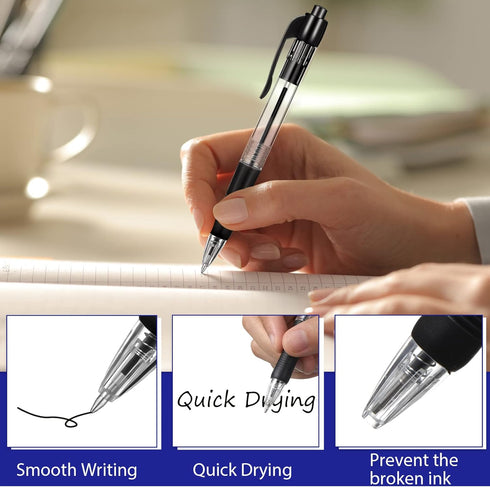 Fainne 200 Pack Retractable Ballpoint Pen, 1.0 mm Medium Point Click Pen, Refillable Smooth Writing Pens (Black Ink)