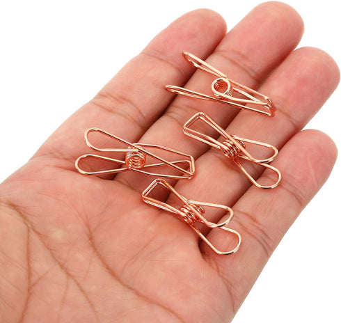 MECCANIXITY 100 Pieces Metal Wire Hollow Out Clips, 32mm Cute Mini Binder Paper Clip in Rose Gold