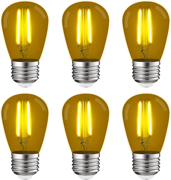6 Pack LUXRITE S14 Edison LED Yellow Light Bulbs, 0.5W, Colored LED Bulbs for Outdoor String Lights, UL Listed, E26 Base