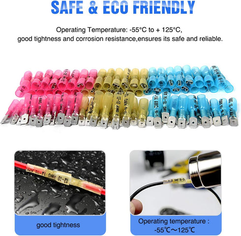 Nilight - 50027R 250 PCS Heat Shrink Spade Connectors, Fully Insulated Male and Female Wire Spade Terminals