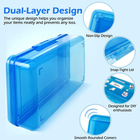 Double Layer Translucent Plastic Pencil Box,Hard Clear Pencil Case with Snap-Tight Lid for Pen, Pencils, School Office