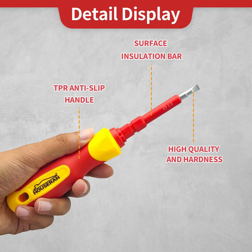 HOUSERAN Insulated Screwdriver Set, 5 Pcs Electrician Tools Kit with Case, 1000V, Screw Driver with Interchangeable