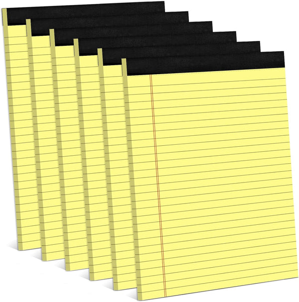 Yellow Legal Pads, 8.5 x 11 Wide Ruled Writing Pads, 6 Pads/Pack, 30 Sheets/Pad, Micro Perforated