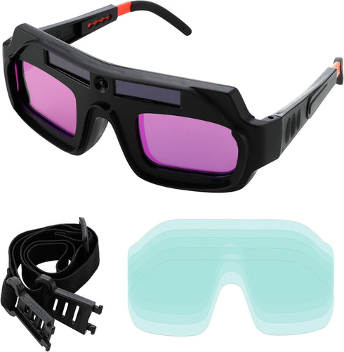 Auto Darkening Welding Goggles - Solar Powered True Color Anti-Glare Safety Glasses for TIG MIG MMA Plasma Welding