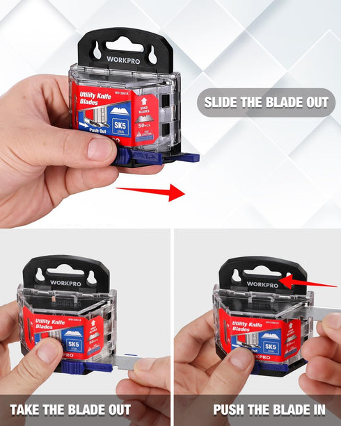 WORKPRO 50-Pack Utility Knife Blades, SK5 Steel Box Cutter for Replacement