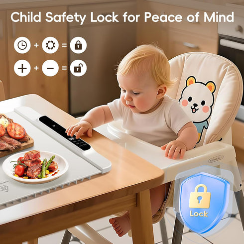 26'' 15'' 11-Temp Food Warming Mat, x Electric Silicone Warming Tray with Control & Timer, Child Lock, Portable Food