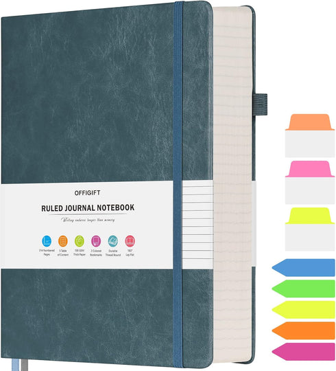 Lined Journal Notebook, Large A5 College Ruled, 312 Numbered Pages, Hardcover Vegan Leather Journal