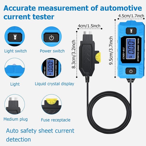 ZMJY 12V/24V Fuse & Relay Tester, Automotive Circuit Fault Probe Tester with High-Precision Current Test & Blue Backlit