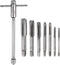T-Handle Ratchet Tap Wrench + Metric Tap Set, 7pcs M3 M4 M5 M6 M8 M10 M12 Thread Taps