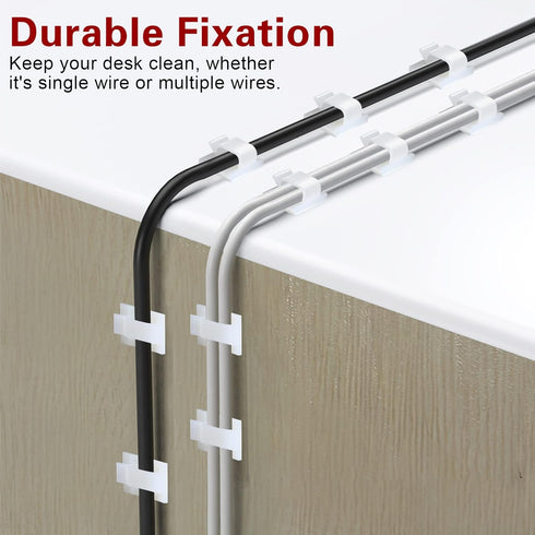 XHF 5/8” White Adhesive Cord Clips, 60pcs Cable Management Staples for Under Desk, Car, Wall, TV