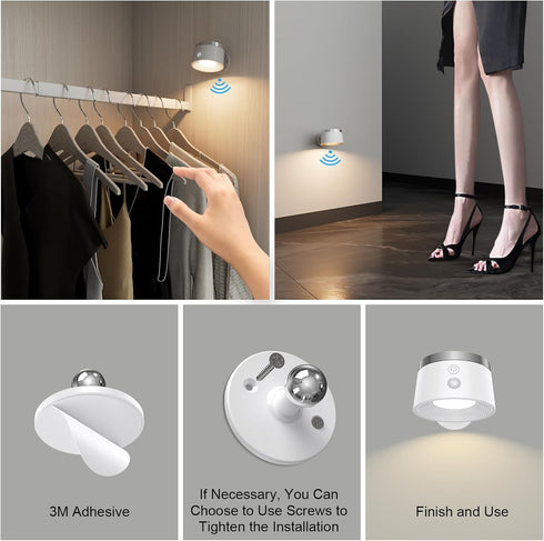 Battery Operated Wall Sconce Rechargeable Wireless LED Wall Lights Wall Lamp with Motion Sensor for Reading, Bedroom