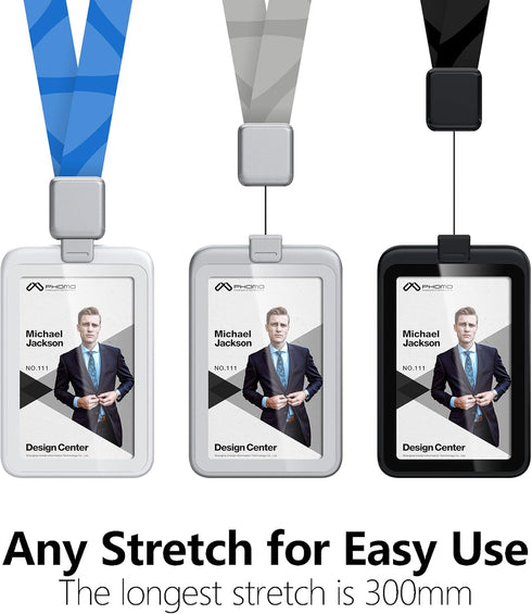 Phomo Self Retractable ID Badge Holders with Carabiner Clip, Heavy-Duty Vertical Style ID Card Holder, Black