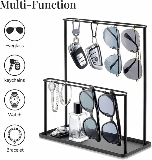 Josmimic 2 Sunglasses Organizer Glasses Holder Stand with Tray, Eye Glasses Display, Tier Sunglass Storage Rack