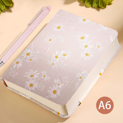 Fabric Pocket Notebook for Women, Daisy Printed Cloth Hardcover Journal, A6, 264 Pages, 4x6 Small Lined & Blank