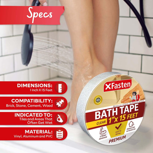 XFasten Clear Anti Slip Tape - 1-Inch x 15-Foot Non Skid Grip Tape for Tubs and Showers