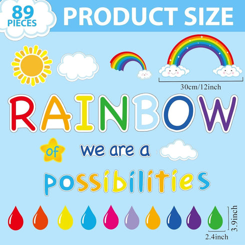 Motivational Rainbow Bulletin Board Cutouts - Inspirational Classroom Decoration for School Chalkboards and Walls