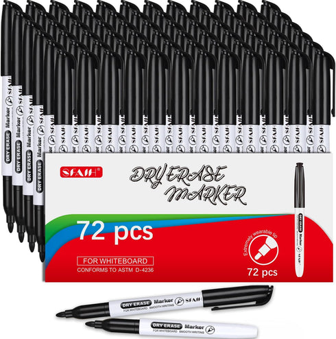 SFAIH Fine Tip Dry Erase Markers, 72 Pack Bulk for Kids and Adults, Non-Toxic Easy Clean for Classroom Use