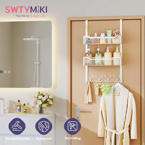 16 2 SWTYMIKI Over The Door Hook with Hooks & Mesh Baskets - Heavy Duty Over The Door Organizer Hanger for Towels