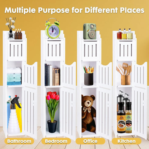 ShellKingdom Toilet Paper Holder Stand, Bathroom Storage Cabinet with Doors and Shelves, Slim Storage Cabinet