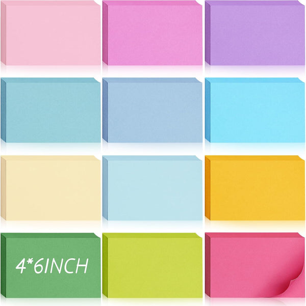 Ctosree 1440 Pcs Colored Index Card Blank Notecards, 4 x 6 Inch Flash Cards for Office School Supplies