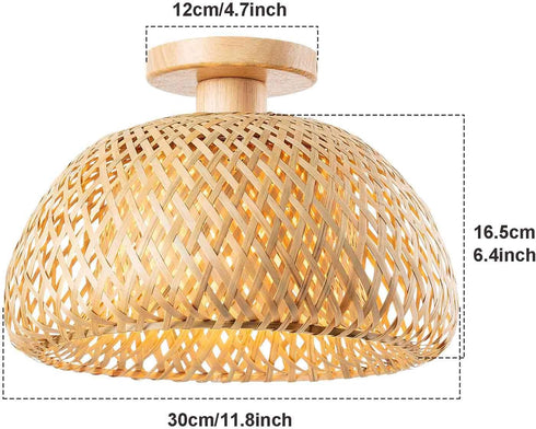 YeLEEiNO Ceiling Lights, Rattan Semi Flush Mount Ceiling Light, Mini Bamboo Ceiling Light Fixture, Handmade Boho Rattan