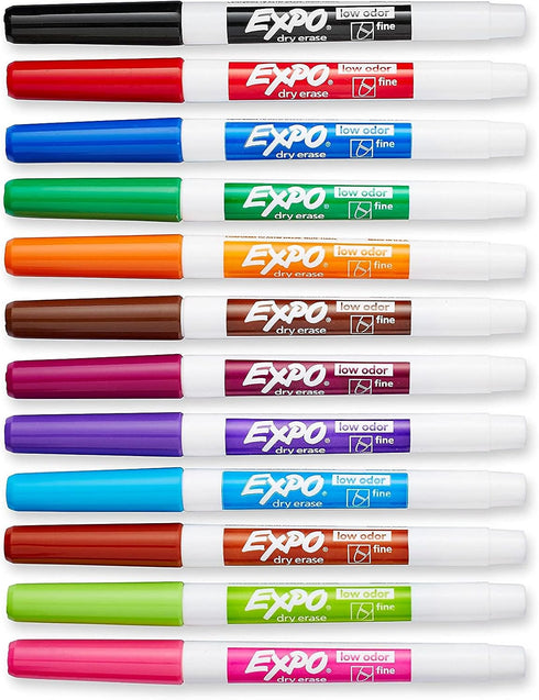 EXPO 86603 Low Odor Dry Erase Marker Fine Point Assorted 12/Set by EXPO
