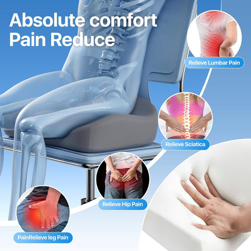 Tailbone Seat Cushion for Sciatica, & Lower Back Pain Relief, Ergonomic U-Shaped Memory Foam Pressure Relief Pad