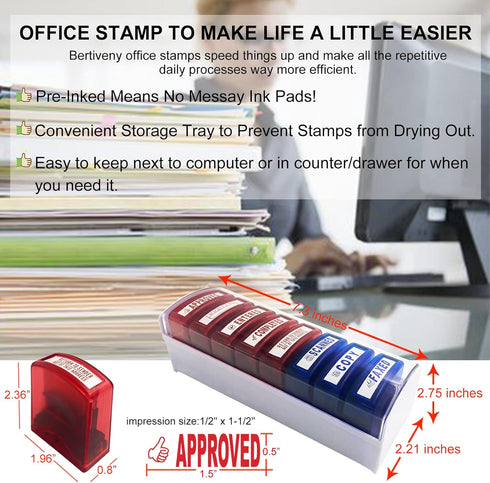 Self Inking Office Stamp Set - 8 PCS Rubber Business Stamps for Approved Paid Completed Copy