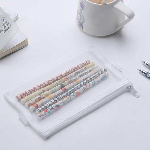 Zipper Files Bag, Breathable Transparent Mesh Documents Pocket Pouch for Office School Supplies (White, A6)
